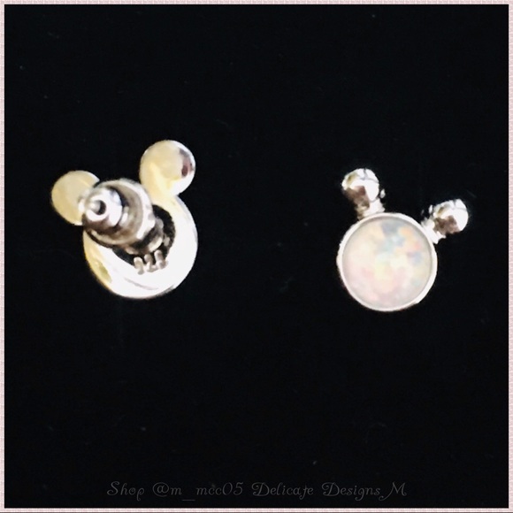 White Fire Opal Silver Mickey Studs - Picture 4 of 8